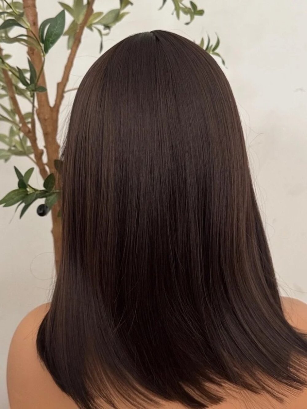 Beautiful Chocolate Brown Short Bob Wig With Bangs - Natural root Part - Picture 9 of 11